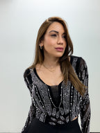 BLACK MESH CRYSTAL TOP