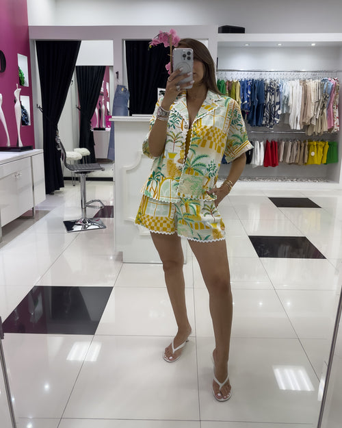 PALM PRINT SHORT SET