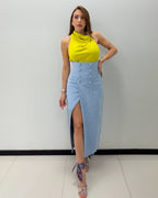 HIGH WAIST DENIM MIDI SKIRT