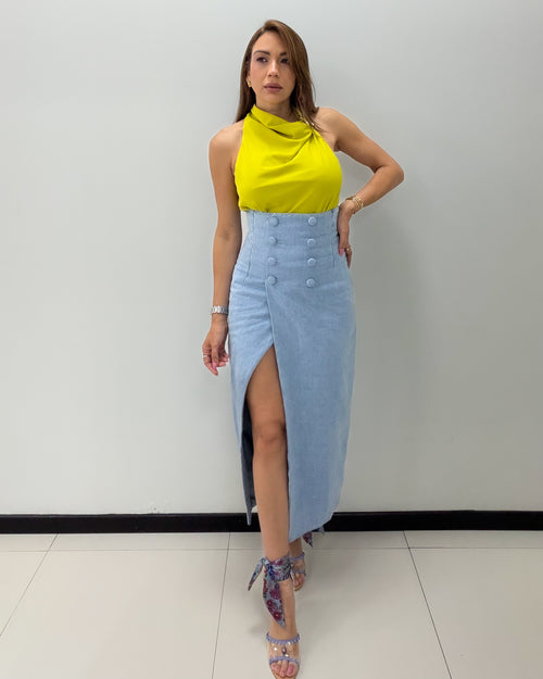 HIGH WAIST DENIM MIDI SKIRT