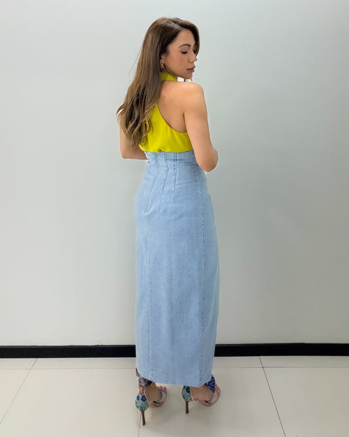 HIGH WAIST DENIM MIDI SKIRT
