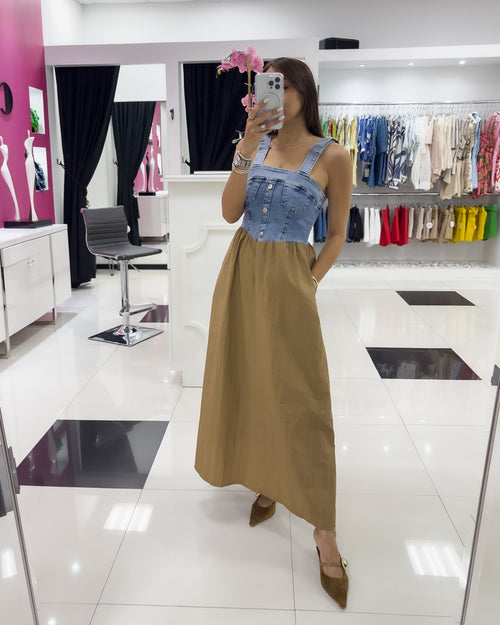 DENIM MOCHA MIDI DRESS