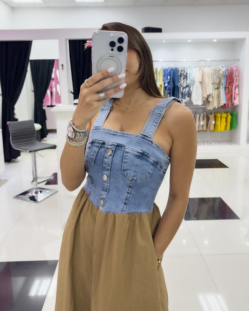 DENIM MOCHA MIDI DRESS