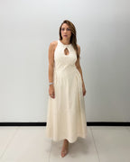 CREAM FLOWER DETAILS DRESS
