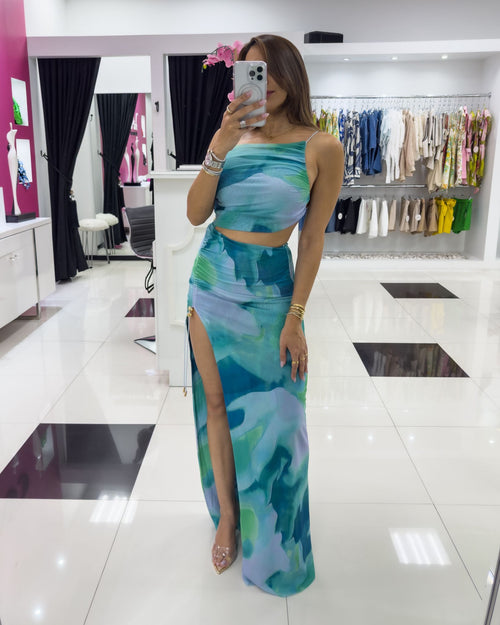 BLUE PRINT CUT OUT DRESS