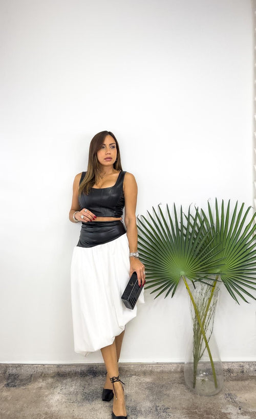 LEATHER WAISTBAND BALLOON SKIRT
