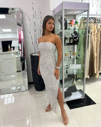 SILVER SEQUIN MIDI DRESS