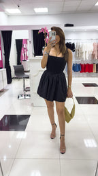 BLACK BUBBLE MINI DRESS