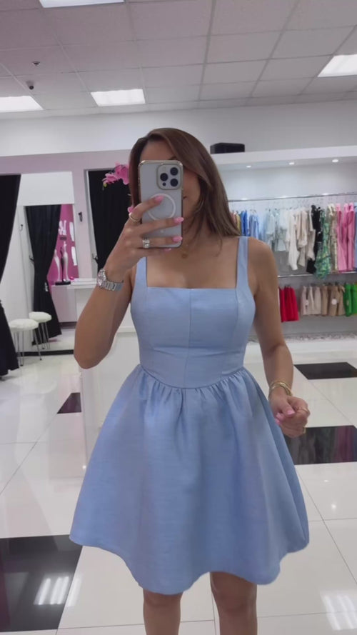 LT. BLUE FLARE MINI DRESS