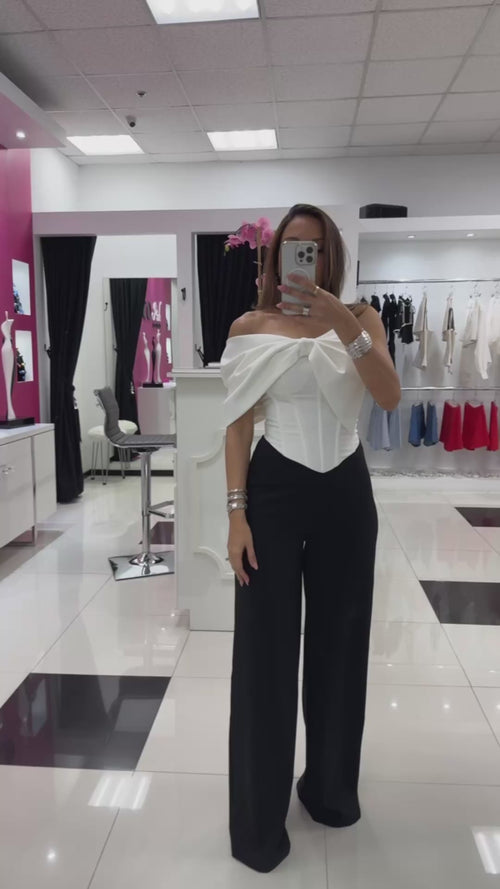 BLACK WHITE BOW JUMPSUIT