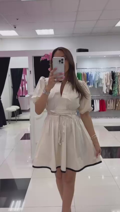 CREAM FLARE MINI DRESS