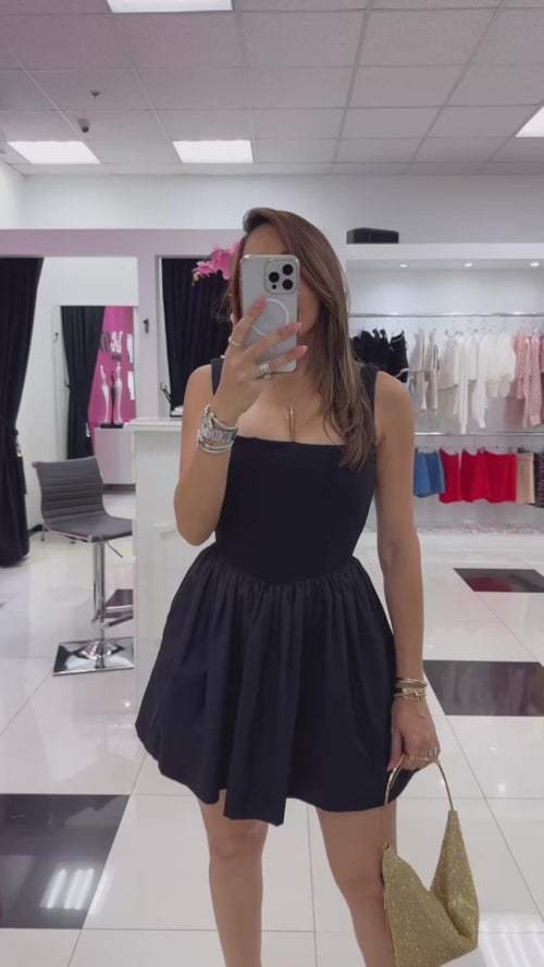 BLACK BUBBLE MINI DRESS